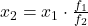 x_2 = x_1 \cdot \frac{f_1}{f_2}
