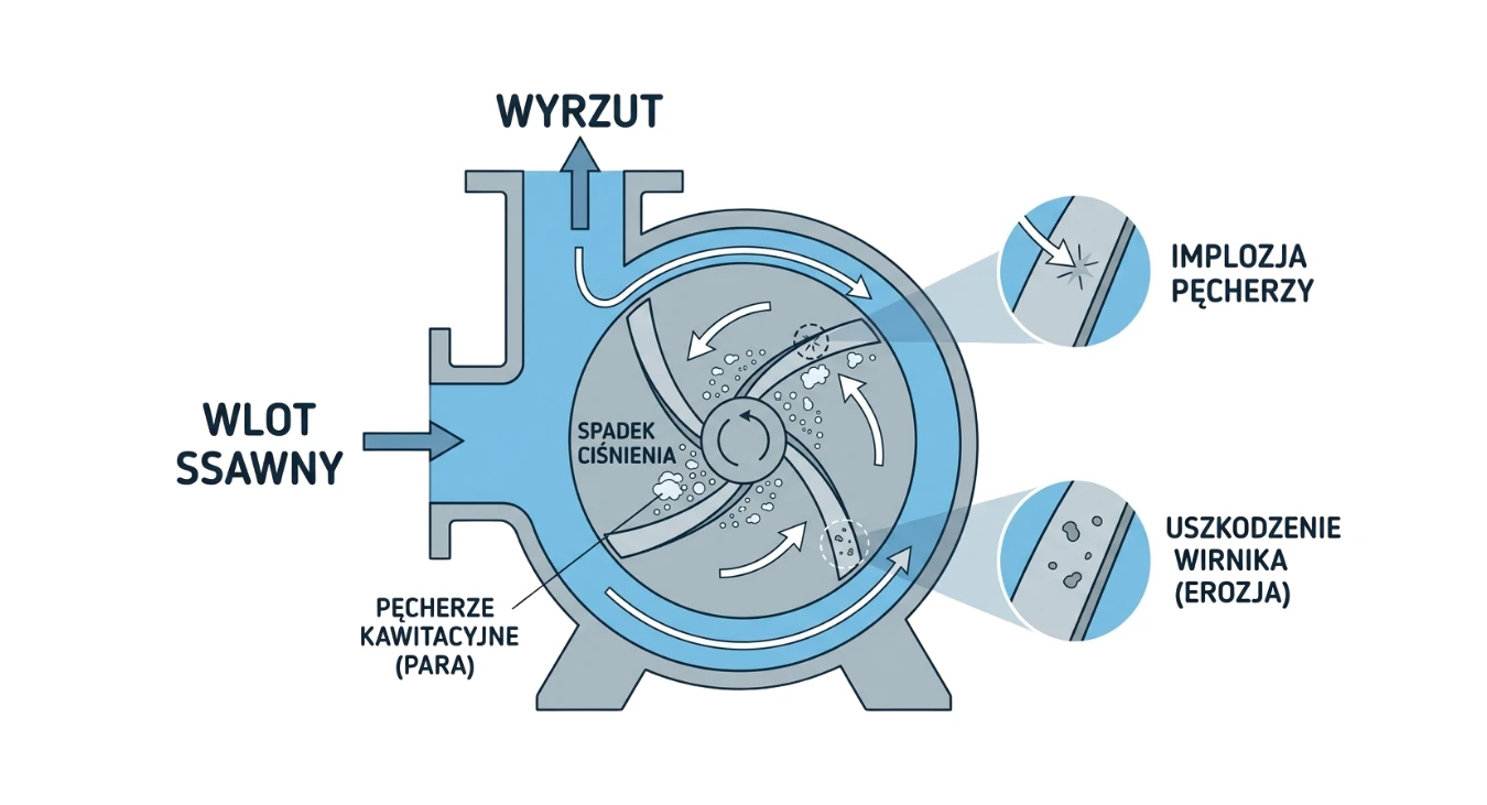Schemat pompy z linią ssawną