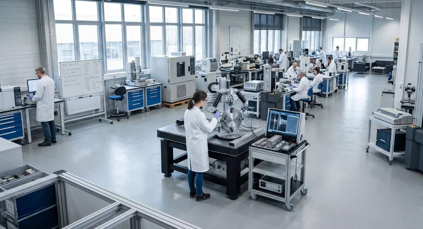 Grafika z próbką materiału obciążaną w różnych kierunkach oraz porównaniem do laminatu